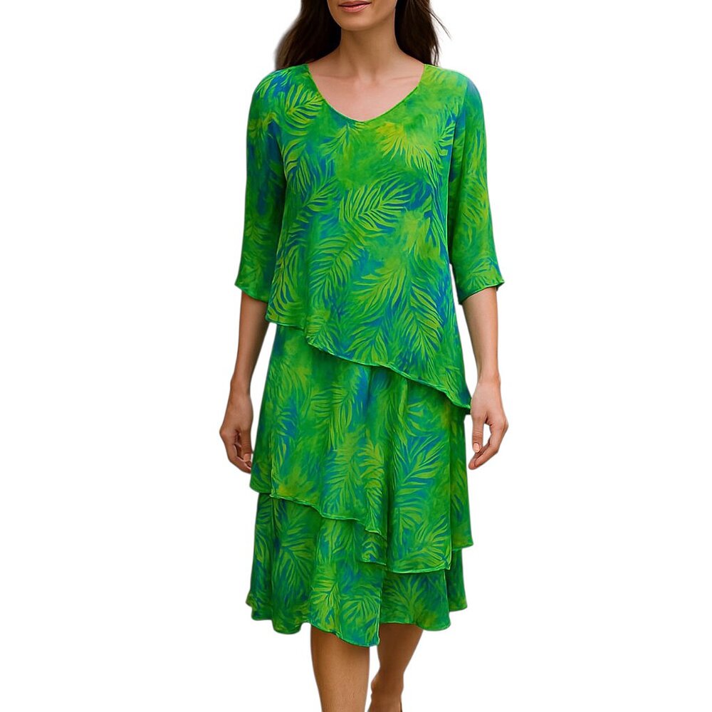 Lotus Traders Palm Print Tiered Dress (M)